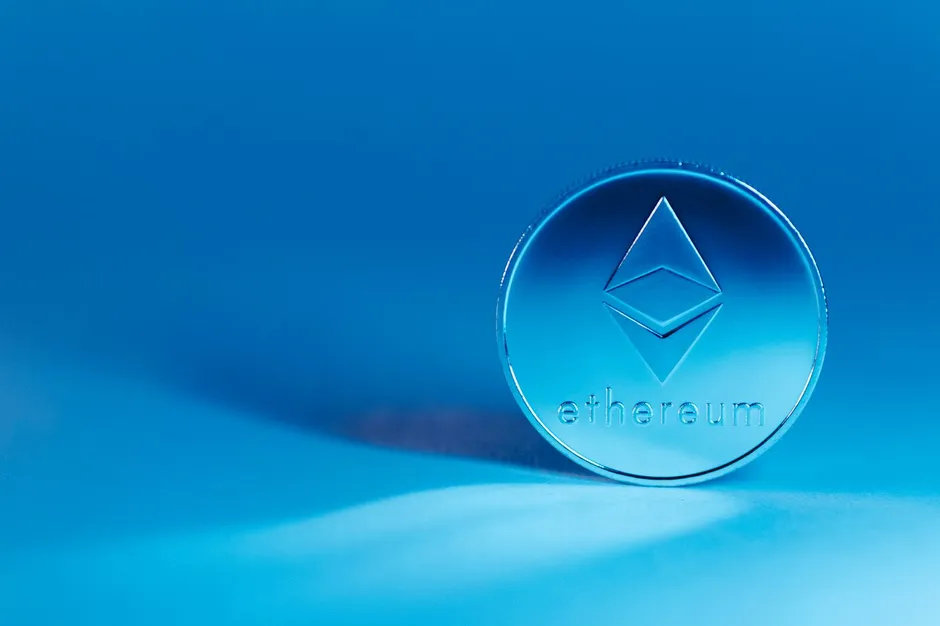 Ethereum coin on a blue background